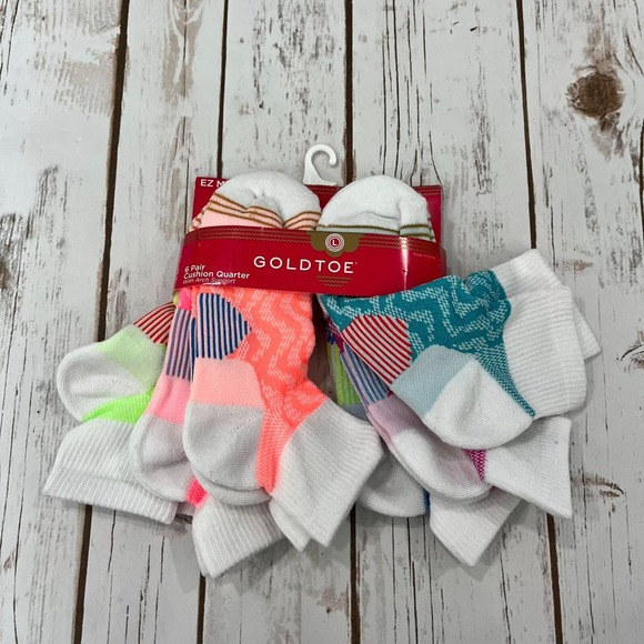 New Gold Toe Quarter Socks Girls Kids Sz L‎ Cushion Athletic 6 Pack White Sports - Picture 1 of 4